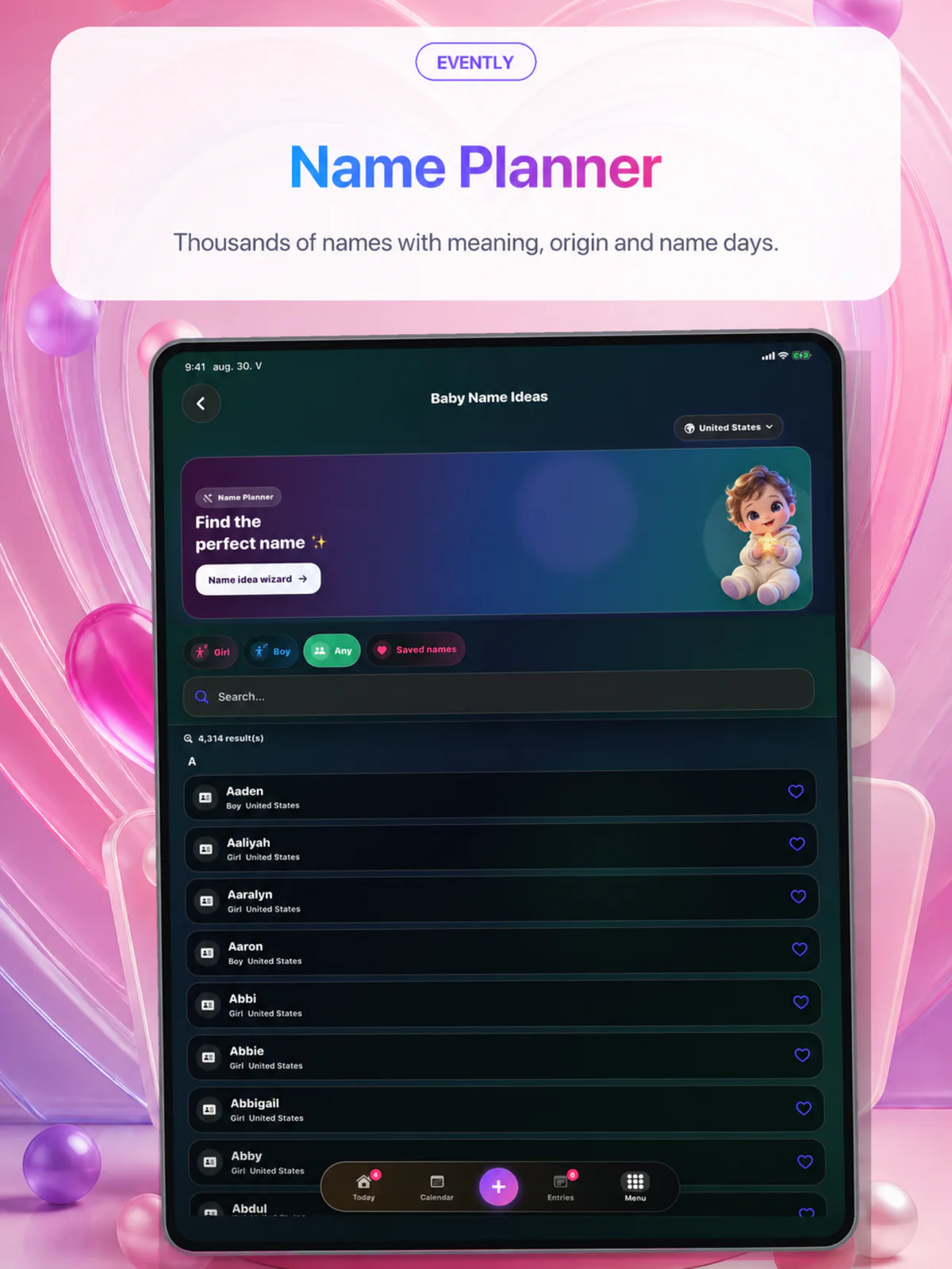 Name Planner in Evently