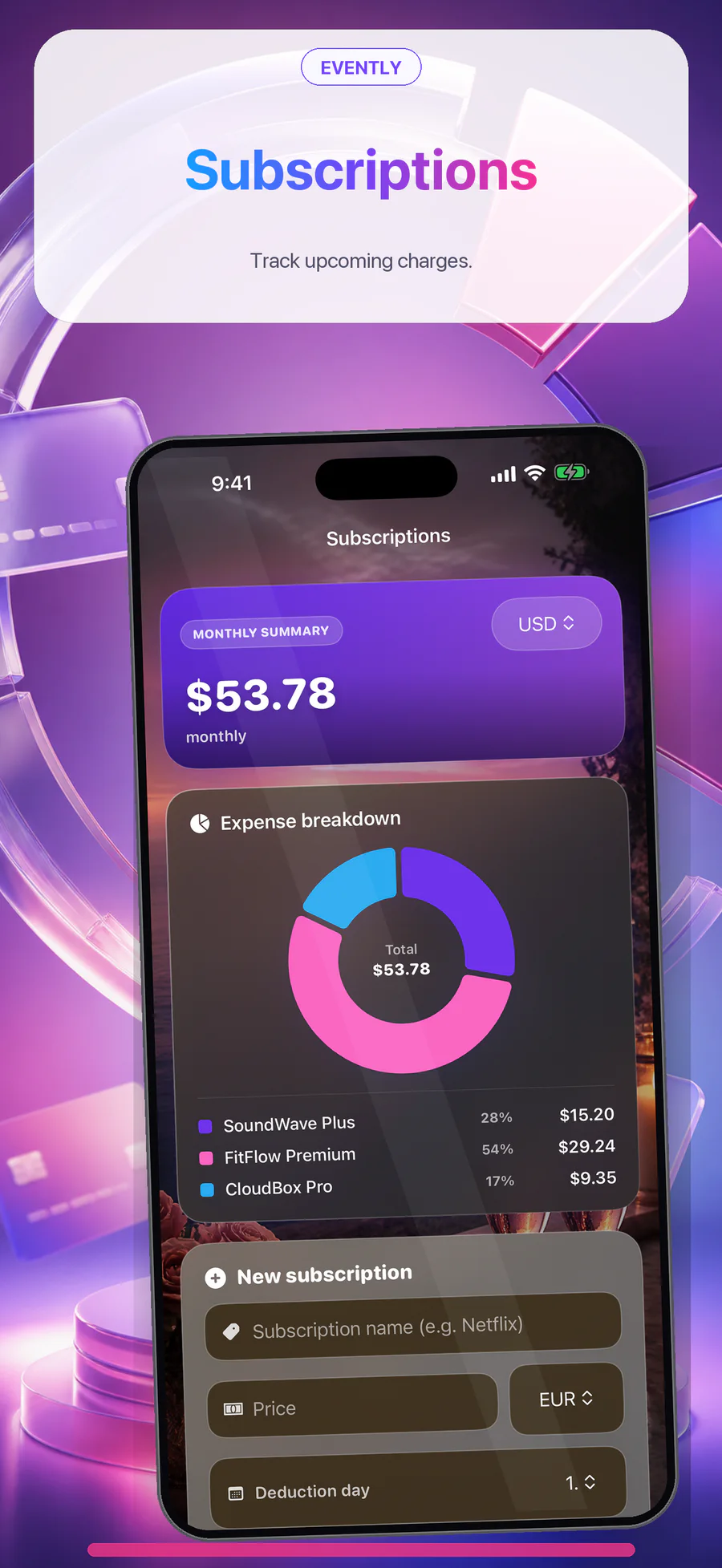 Subscription tracker in Evently