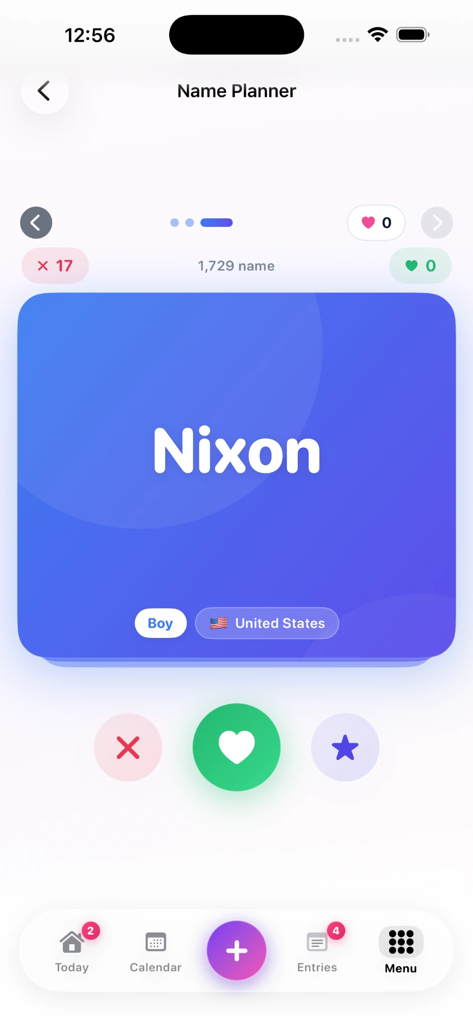 Name Planner in Evently