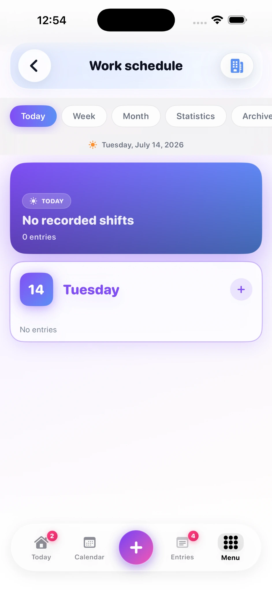 Work schedule view in Evently